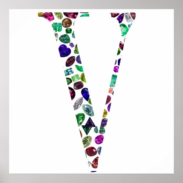 Poster Jewelry Gemstones Monograma - Letra V (Frente)