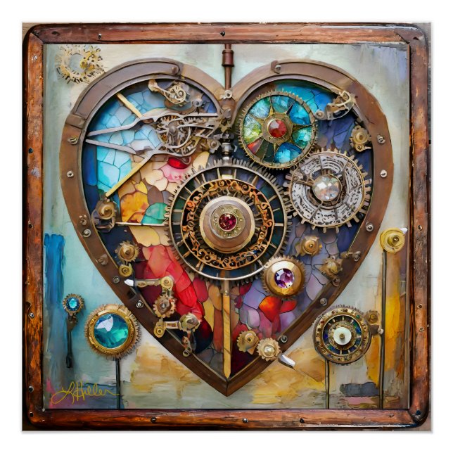 Pôster Jewels And Stained Glass Heart Steampunk Series (Frente)