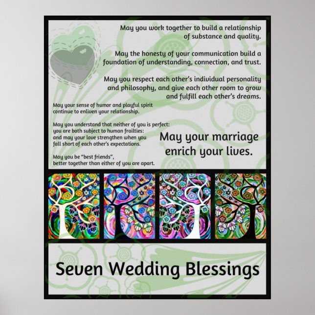 Pôster Jewish Seven Wedding Blessings Tree Of Life Hamsa (Frente)