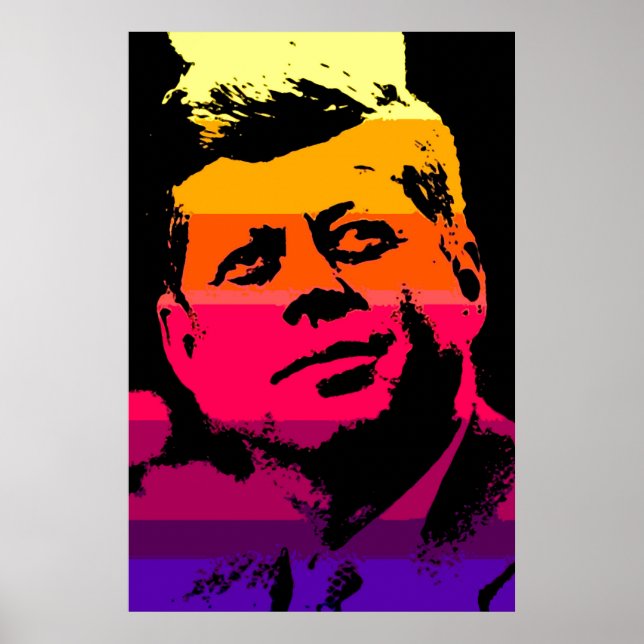 Pôster JFK John F. Kennedy Red Yellow Violet Pop Art (Frente)