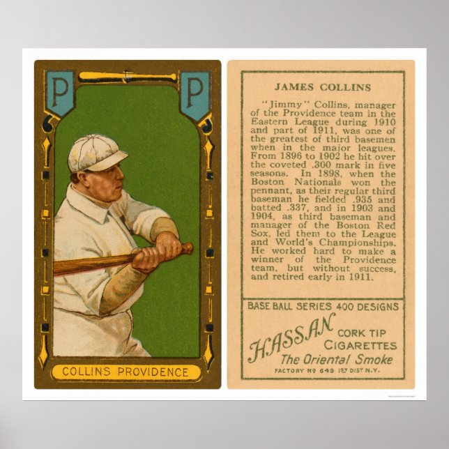 Pôster Jimmy Collins Providence Baseball 1911 (Frente)