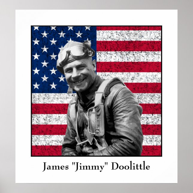 Poster Jimmy Doolittle e a bandeira americana (Frente)