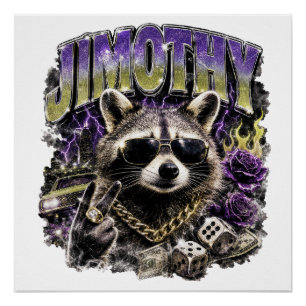 Pôster Jimothy Cool Raccoon Moda Urbana de Rua