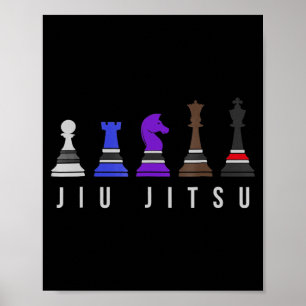 Poster jiu Jitsu    treinando xadrez, presente com texto.