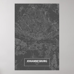 Poster Joanesburgo, África do Sul (branco no preto)