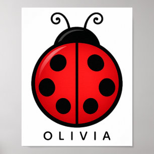 Poster Joaninha Vermelha Fofa Arte Gráfica com Nome Perso