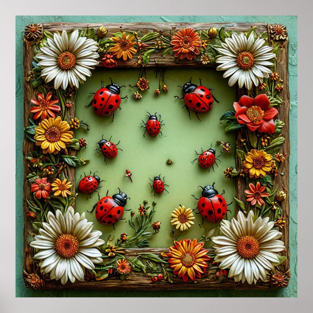 Poster Joaninhas Coloridas Flores Presente Para Casa (Frente)