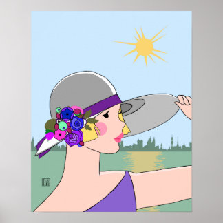 Poster Joanne - Art Deco Retrato em Púrpura e Azul