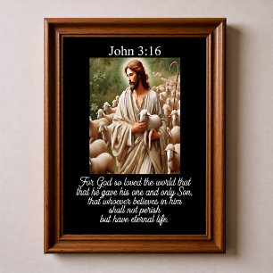Poster João 3:16 Bom Pastor Embala Cordeiro Rebanho Cajad
