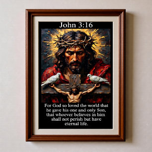 Poster João 3:16 Crucificação Paixão de Cristo Pomba Bran