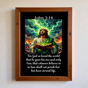 Poster João 3:16 Jesus Bíblia Sagrada Apocalipse Relâmpag