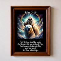 João 3:16 Jesus Montado em Urso Polar Montanha Árt