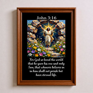 Poster João 3:16 Jesus Ressuscitado Túmulo Vazio Flores S