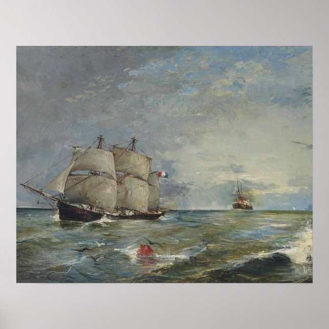 Pôster Joaquin Sorolla - Barcos à vela no mar (Frente)