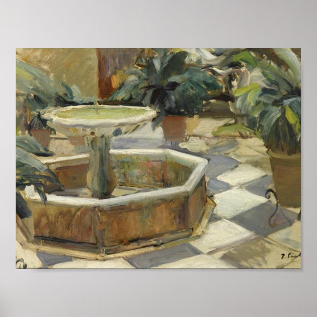 Pôster Joaquin Sorolla - Fonte em um pátio (Frente)