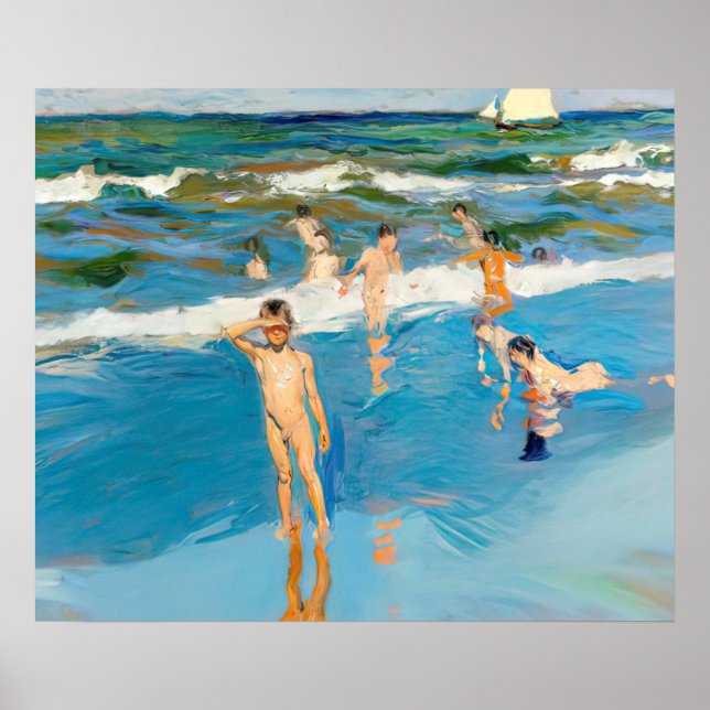 Poster Joaquín Sorolla los niños en el mar playa (Frente)