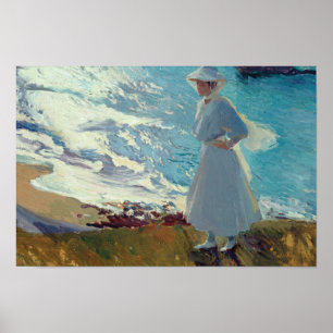 Pôster Joaquin Sorolla - Maria na praia em Biarritz