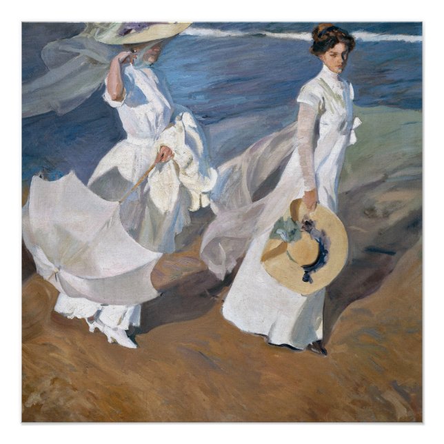 Pôster Joaquin Sorolla - Mulheres caminhando na praia (Frente)