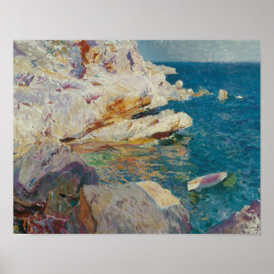 Pôster Joaquin Sorolla-Rocks de Javea e o Barco Branco