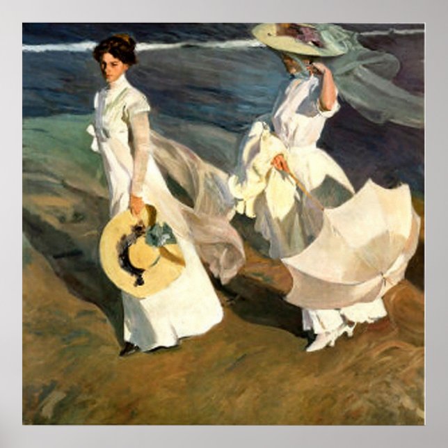 Pôster Joaquín Sorolla y Bastida Walk Na Praia (Frente)