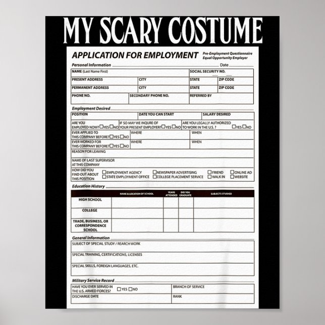 Poster Job Application Funny Y Halloween Costume Trick Or (Frente)