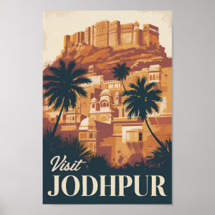 Poster Jodhpur India Illustração Viagem Art Vintage
