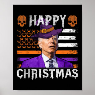 Poster Joe Biden Happy Halloween Feliz Natal EUA Bandeira
