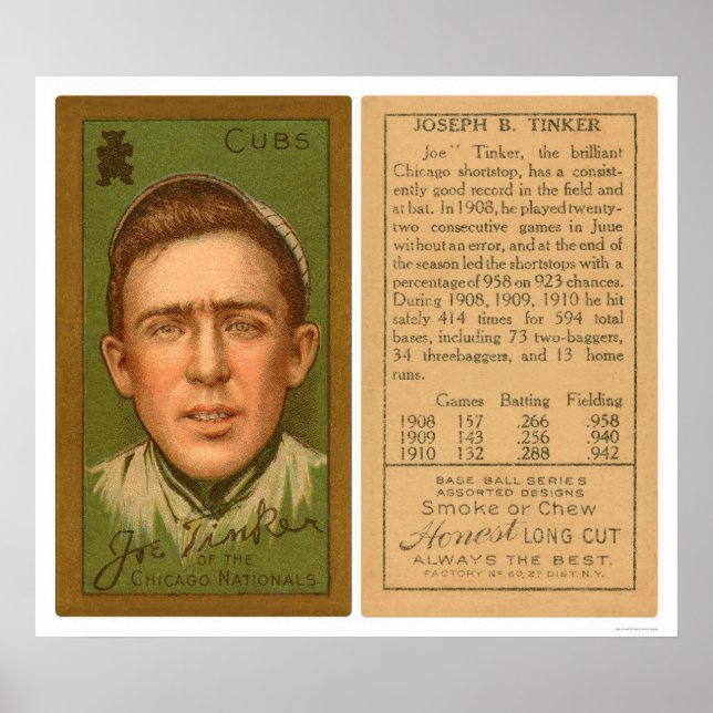 Poster Joe Tinker Cubs Baseball 1911 (Frente)