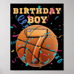 Poster Jogada de basquete com 7 Birthday Boy Sete 7 Anos