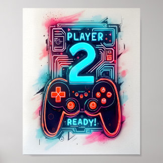 Poster Jogador 2 Neon Gamer Art Pronto