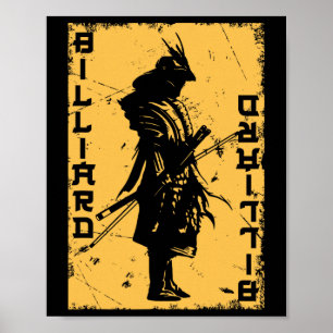 Poster Jogador Billiards Samurai Japão Guerreiro Snooker