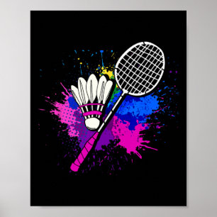 Poster Jogador Colorido de Badminton de Raqueta Colorida
