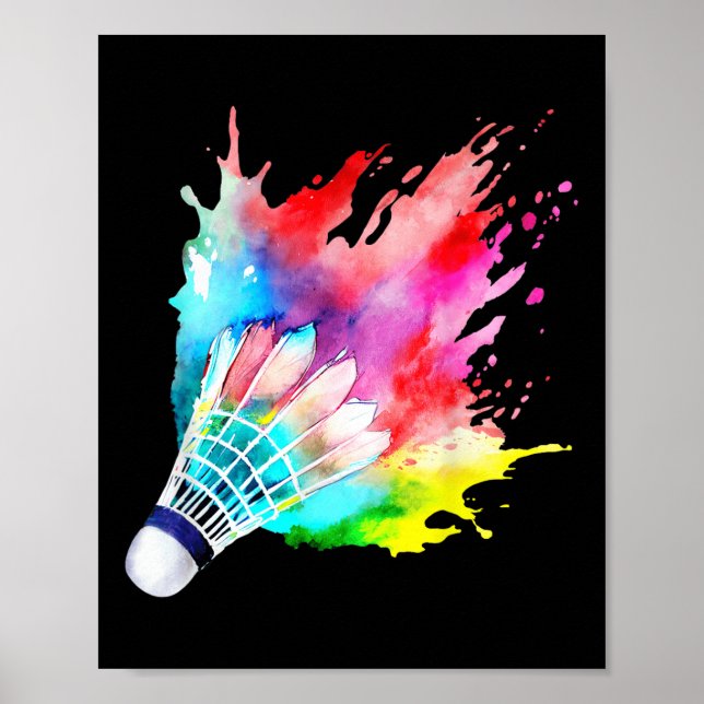 Poster Jogador de Aquarela de Badminton Shuttle - Present (Frente)