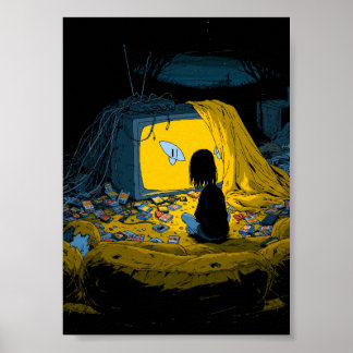 Poster Jogador de Arte de Pixel Retro Assistindo a uma TV