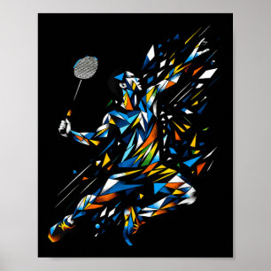 Poster Jogador de Badminton Arte Poligonal Volante Badmin