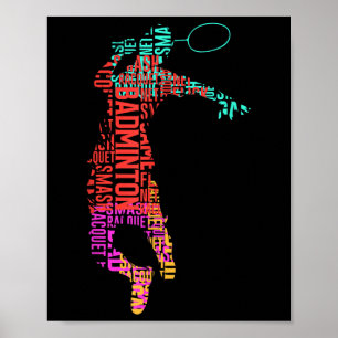 Poster Jogador de Badminton Colorido _ Racket do Shuttle 
