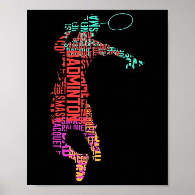 Poster Jogador de Badminton Colorido _ Racket do Shuttle  (Frente)