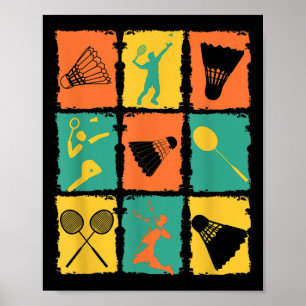 Poster Jogador de Badminton do Shuttle Retro Vintage