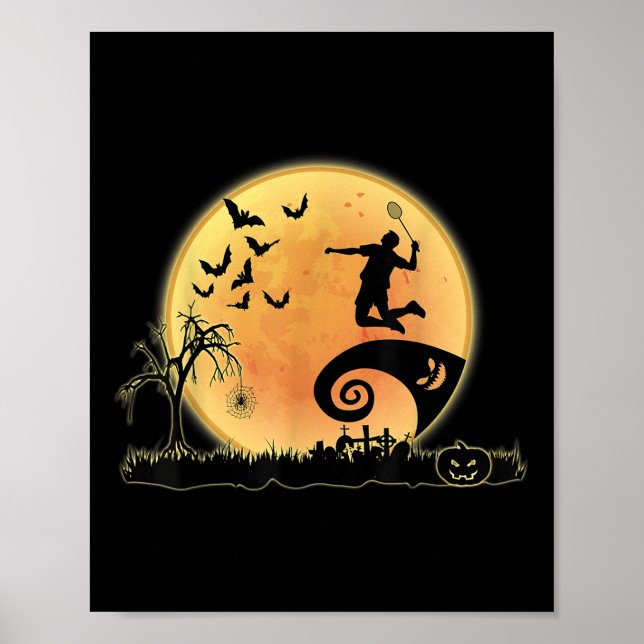 Poster Jogador de Badminton e Silhueta da Lua Fantasia de (Frente)