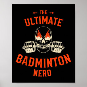 Poster Jogador de Badminton Haltere de Caveira Flamejante