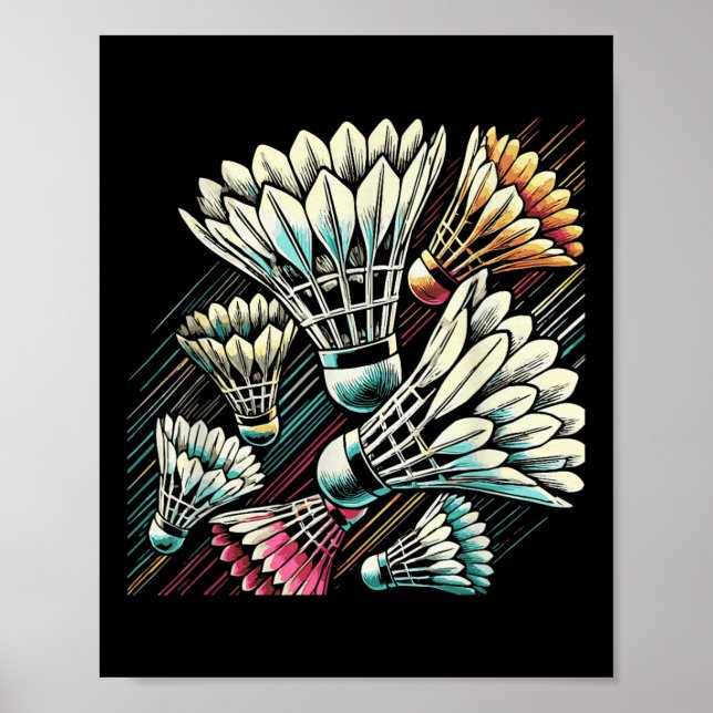 Poster Jogador de Badminton Peteca Design Vibrante  (Frente)