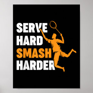 Poster Jogador de Badminton Peteca Serviço Duro Esmagar M