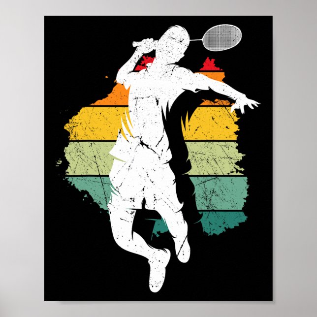 Poster Jogador de Badminton Retro Equipe de Badminton Enc (Frente)