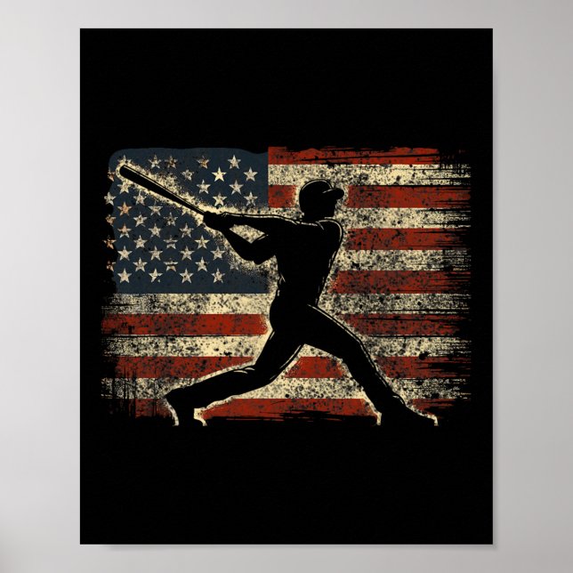 Poster Jogador de Baseball Americano Flag Baseball Beball (Frente)