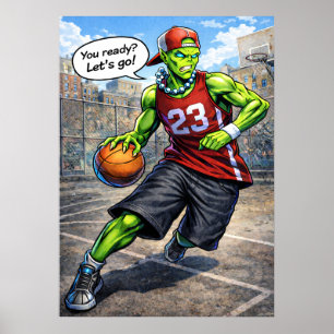 Poster Jogador de Basquete Alien Urbano - Arte em Estilo 