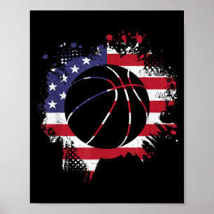 Poster Jogador de Basquete com Bandeira Americana 