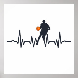 Poster jogador de basquete com batimento cardíaco