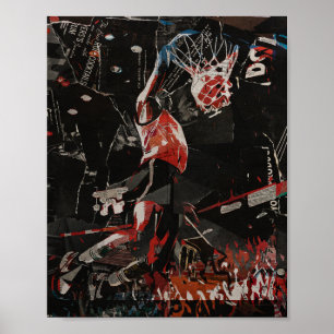 Poster Jogador de basquete da colagem de enterrada épica