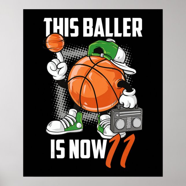 Poster Jogador De Basquete De Aniversário De 11, Funny, 1 (Frente)