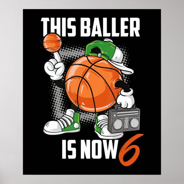 Poster Jogador De Basquete De Aniversário De 6, Funny, 6  (Frente)